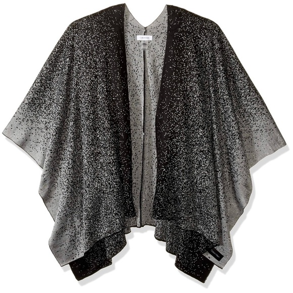 ⚫️  CALVIN KLEIN Ombré Metallic Jacquard Poncho One Size - Picture 3 of 12